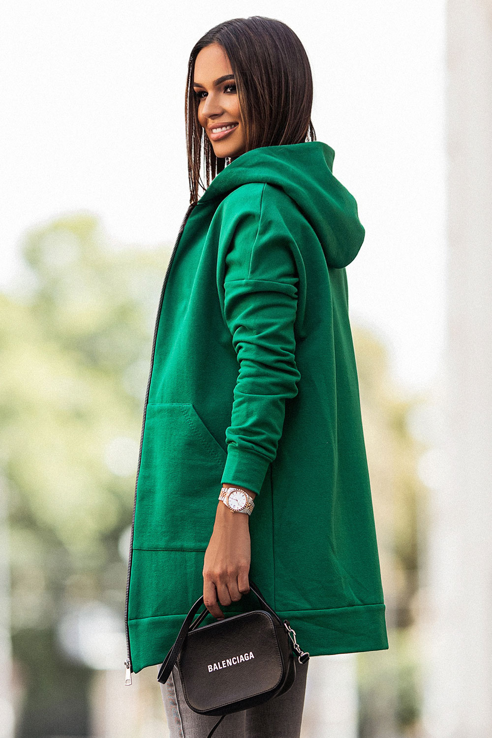 Zielona długa bluza Lavello zapinana na zamek